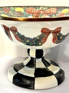 lot 38 image: Mackenzie Childs Holiday Small Compote - Mackenzie Childs Evergreen Small Compote
