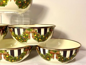 lot 51 image: Set of Six Mackenzie Childs Holiday Enamel Bowls
