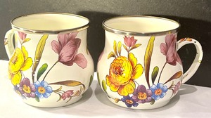 lot 50 image: Pair of Mackenzie Childs Flower Market Enamel Mugs