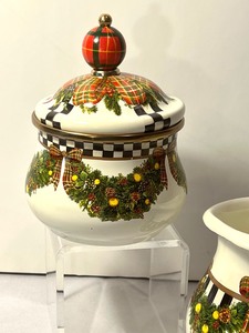 lot 57 image: Mackenzie Childs Holiday Cream and Sugar Enamel Set