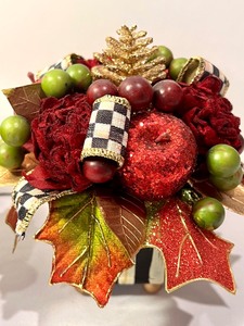 lot 69 image: Pair of Mackenzie Childs Mini Holiday Faux Floral Decorative Pieces