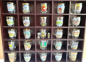 lot 219 image: Collectable Shot Glasses with Display Shelf