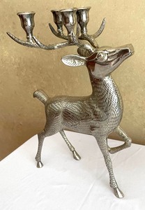 lot 228 image: Pair of Rare Ornately Cast Large Silver Plated Reindeer Candelabras