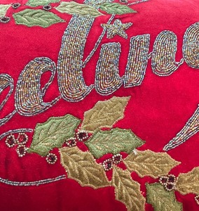 lot 247 image: MacKenzie-Childs Holiday Greetings Pillow