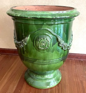 lot 419 image: Grand Fait A Anduze Pottery Vessel with Removable Glass Top