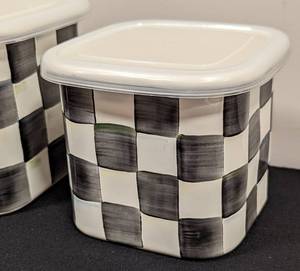 lot 350 image: MacKenzie Childs Courtly Check Enamel Canister Set
