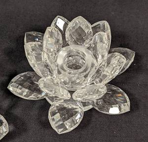 lot 360 image: Three Shannon Crystal Flower Candleholders