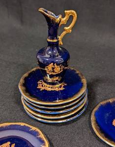 lot 367 image: Limoges Miniature Cobalt Porcelain Dishes and Pitcher