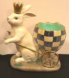 lot 217 image: Mackenzie Childs Rabbit Figurine Pulling an Egg Shaped Cart