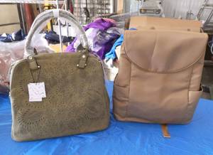 Olive suede handbag and backpack