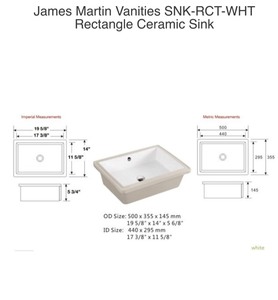 James Martin Vanities SNK-RCT-WHT Large White Rectangle Ceramic Sink, Undermount See Pictures