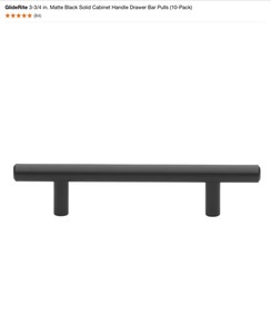 GlideRite 6-14 in. Matte Black Solid Handle Drawer Bar Pulls & GlideRite 3-34 in. Matte Black Solid Cabinet Handle Drawer Bar Pulls & Franklin Brass Modern Arch 2 in. to 8-1316 in. (51 mm to 224 mm) Matte Black Adjustable Drawer Pull