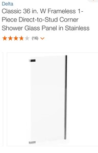 Delta Classic 36 in. W Frameless 1-Piece Direct-to-Stud Corner Shower Glass Panel in Stainless See Pictures