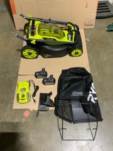 RYOBI ONE HP 18V Brushless 16 in. Cordless Battery Walk Behind Push Lawn Mower with (2) 4.0 Ah Batteries and (1) Charger See Pictures