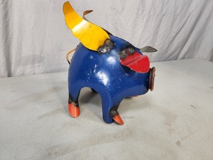 New Handmade Recycled Metal Art Pig with Wings