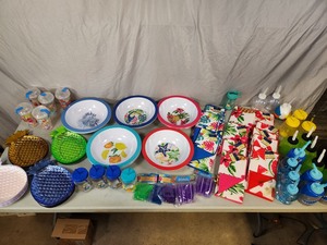 Large lot of assorted drinkware and picnic and party accessories
