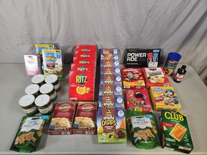 Large lot of Kosher Dills pickles, Ritz and Quaker snacks and more
