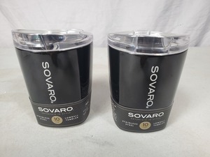 2 New Sovaro Stainless Steel Lowball  Tumblers with Lids
