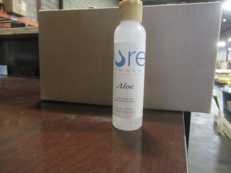 lot 855 image: BOX OF 45 4 0Z BOTTLES OF ALOE HAND SANITIZER