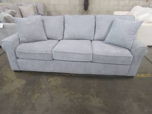 lot 403 image: CREATED FOR MACYs TIMBERLAND FURNITURE Rolled-Arm Sofa in Dove Gray, Approximate Dimensions 88 x 37 x 31 Tall. In Like New Condition.