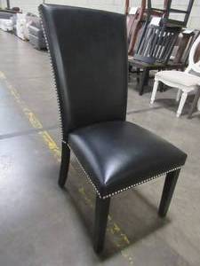 lot 431 image: CREATED FOR MACYs STEVE SILVER FURNITURE High Back Leather Upholstered Side Chair. In Like New Condition.