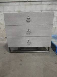 lot 435 image: CREATED FOR MACYs BERNHARDT FURNITURE  3 Drawer Night Stand, 384-232G. In Nice Condition (small crack on interior of the top drawer).