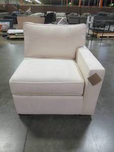 lot 449 image: CREATED FOR MACYs JONATHAN LOUIS FURNITURE Sectional Sofa Right Arm Facing Chair  in Heavenly Oyster (Chair Only). In Nice Condition (Deep Stains Will Need a Good Cleaning). Approximate Dimensions 38 x 34 x 30 Tall.