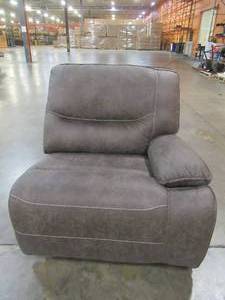 lot 456 image: CREATED FOR MACYs CHATEAU DAX FURNITURE Sectional Sofa Right Arm Facing Leather Power Recliner Chair in Grey (Chair Only). In Like New Working Condition. Approximate Dimensions 40 x 41 x 40 Tall.