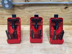lot 50 image: HYPER TOUGH Lot of 3-  50 Piece Drill and Driver Bit Sets with Bubble Level in Red Carrying Case