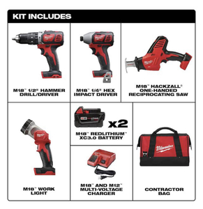 lot 5A image: MILWAUKEE M18 18V Lithium-Ion Cordless Combo Tool Kit (4-Tool) w(2) 3.0Ah Batteries, (1) Charger, (1) Tool Bag
