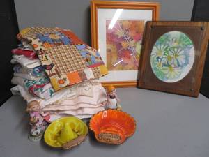 lot 10 image: LITTLE FIGURINES, PHOTOS, AND VINTAGE LINENS