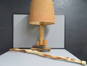 lot 22 image: DIAMOND WILLOW CANE & WOODEN LAMP