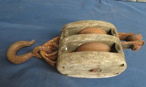 lot 51 image: VINTAGE WOOD & IRON PULLEY