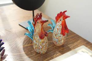 lot 747 image: Lot of (2) Rooster Glass Table Dcor