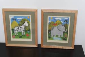 lot 637 image: Lot of (2) Elephant and Zebra Signed & Framed Wall Art by Sophie Harding