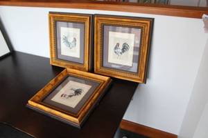 lot 640 image: Lot of (3) Rooster Framed Wall Art