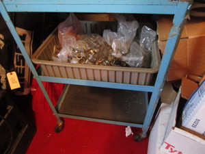 Metal cart with tote of connectors...