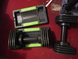 Dumb bells, adjustable wgts, holder...