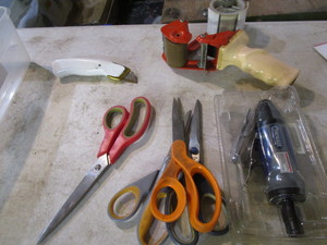 Die grinder, scissors, ruler...