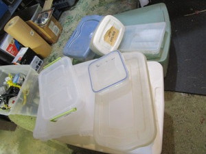 Plastic bins, hardware holders...
