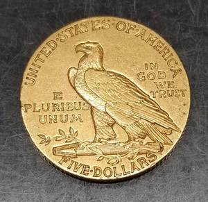 1909 US $5 GOLD INDIAN VF