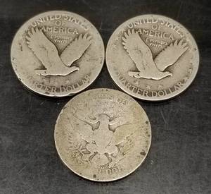 3 US QUARTERS 1906-O BARBER 1925 1929 STANDING LIBERTY
