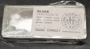 10 TROY OZ .999 FINE SILVER BAR NADIR METALS
