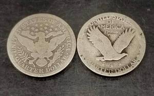 2 SILVER US QUARTERS 1898 BARBER 1926 STANDING LIBERTY