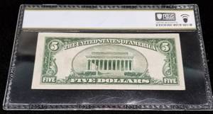 1934-A US $5 BLUE SEAL SILVER CERTIFICATE VF30 PCGS CERTIFIED