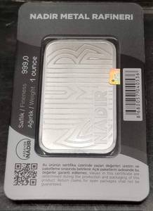 1 TROY OZ.999 FINE SILVER BAR NADIR METALS SEALED