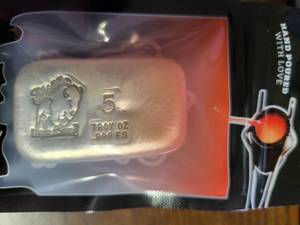 5 TROY OZ .999 FINE SILVER BAR HAND POURED BISON SEALED