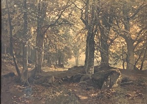 Vintage Forest Themed Framed Artwork by Heinrich Bhmer