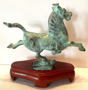 Vintage Bronze Gansu Flying Horses on Wooden Bases