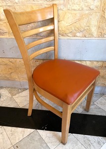 Pair of Vintage Wooden Chairs with Burnt Orange Seats